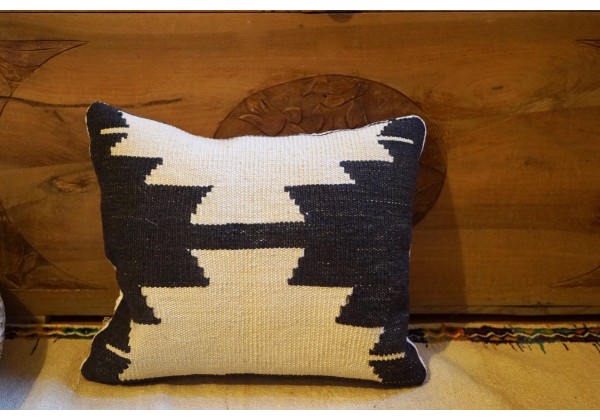 Woven Woolen Cushion Black and White