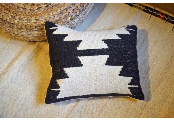 Woven Woolen Cushion Black and White